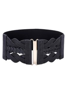 Women Ladies Girls Fashion Waist Belt Wide Braided Polyurethane Leather Stretchy Elastic Waist Ceinture Waistband Cinto2006295