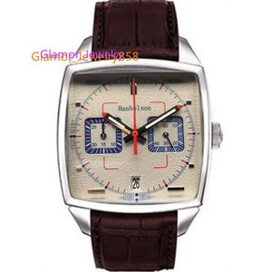 MONTRE DE LUXE VK Quartz Movement Mens Watch Square Square Square Steel Stains Luminous Blue Leather Strap Relojes Lujo Para Hombre Gray Dial Watches