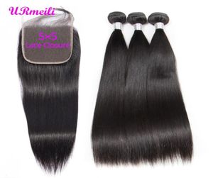 5x5 Brazylijskie proste fryzury z dziewicami z zamykaniem ludzkich włosów splot 34 wiązki z koronkowym zamknięciem dhgate brazillian remy hair22584877