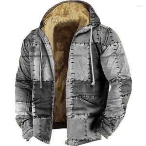 Men's Hoodies Zipper Fleece Parka Coat Sewing Patchwork Graphic Jacket Sweatshirts Outerwear Daily Hooded Zip-up Overcoat