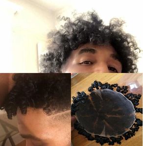 Full spets afro våg hår Toupee Löst lockiga våg Men Toupee -ersättningssystem 8x10 Black Loose Curl Human Hair Toupee för svart 2003743