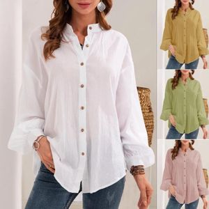 Blusas femininas moda feminina manga longa e topos algodão linho elegante ol camisa senhoras cor sólida solta femme blusa streetwear 2024