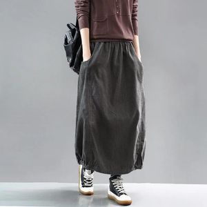 Юбки NINI WONDERLAND, весенняя хлопковая вельветовая юбка, женская однотонная винтажная юбка-миди, 2020, женская короткая юбка с эластичной резинкой на талии, большой размер