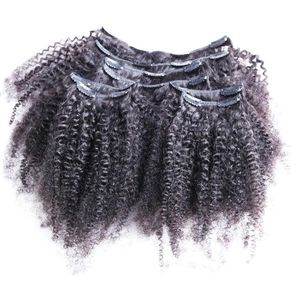 8pcsset afro kinky Curly Wave Human Hair Clip in Hair Extensions 10quot24quot Natural Color 100gset Clip in Human Hair Exte1131635