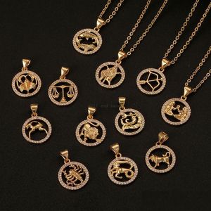 Colares Pingente 12 Signo do Zodíaco Colar Corrente de Ouro Animal Moeda Pingente Peixes Pingentes Charme Estrela Gargantilha Astrologia Colares para Wom Dh3Ey