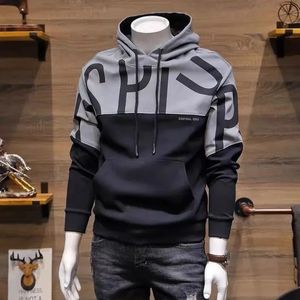 Moletom para homens fino ajuste cor combinando com capuz roupas masculinas casual hoodies preto luxo y2k vintage baixo preço s 240102