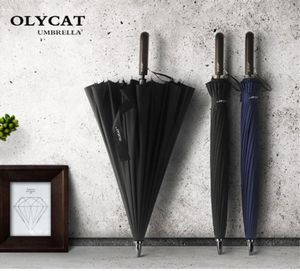 OLYCAT 24K مستقيم طويل المظلة مقاومة للرياح مقبض خشبي قوي مقبض المطر المظلة للرجال التجارية العلامة التجارية Glassfiber paraguas1404749