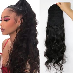 Ponytails Brazilian Human Hair Extensions Ponytails Body Wave 1024inch Natural Color Virgin Hair drawstring