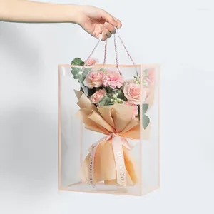 Gift Wrap 10PCS Transparent Framed Waterproof Flowers Bouquet Packaging Bag 13.7(H)x9.6(L)x5.9(W) Inch