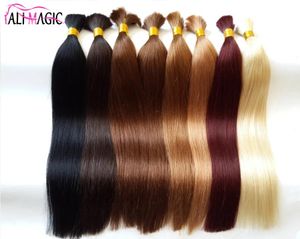 Bulks AliMagic Bulk Braiding Hair Real Virgin Human Hair Bundles Straight High Quality Well Can Be Dyed 100g/lot 1226inch