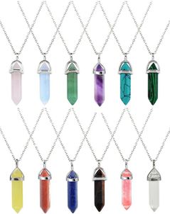 Bullet Shape Real Amethyst Natural Crystal Quartz Healing Point Chakra Bead Gemstone Opal Stone Pendant Chain Halsband smycken2901818