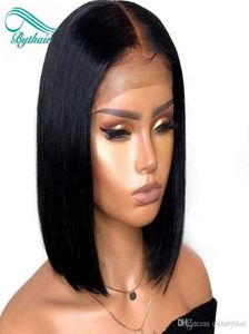 Bythair Short Bob Silky مستقيم في البيروفيان شعر بشعر بشع على شعر الشعر الباطني الكامل لدانتيل الطفل