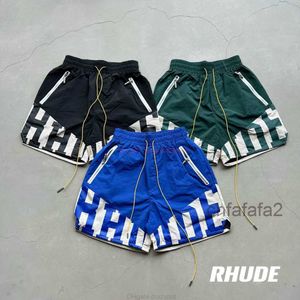 Designer Short Fashion Casual Clothing Beach Shorts Canned Rhude 23fw High Street Heavy Industry Spliced Woven Couple Loose Capris Joggers Sportswear Ou R79Y