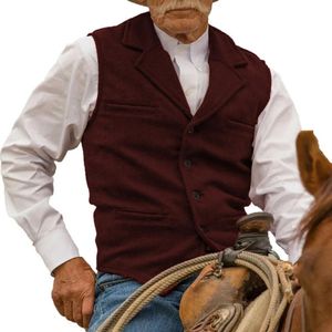 Jackor hackat lapel Herringbone Men Vest Retro Western Cowboy Wedding Steampunk Waistcoat Skräddarsydd herrbröllopskläderparti