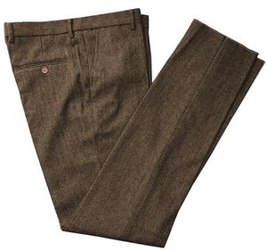 Blazers Classic Mens Pants Tweed Herringbone Pants Men klär byxor Casual Suit byxor för bröllopsfest skräddarsydd passande bruna byxor