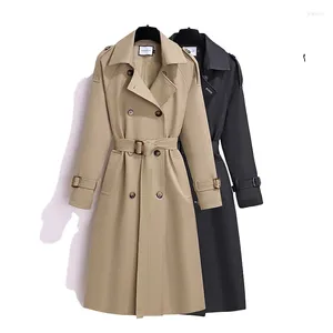 Trench da donna Primavera e Autunno Giacca a vento di media lunghezza Tinta unita Maniche lunghe Avvolgente in vita per aspetto sottile Cappotto alla moda alla moda