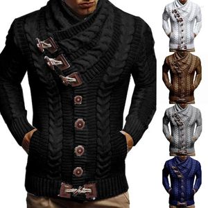 Casacos Masculinos Turtle Neck Outono e Inverno Slim Button Knit Coat Sweater Plus Size Mens Wear