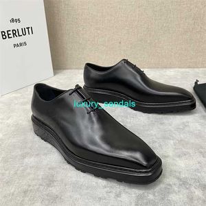 Berluti Erkek Elbise Ayakkabı Deri Oxfords Ayakkabı Berluti Erkekler Klasik Resmi İş Deri Ayakkabı Kalın Sole Dantel Yukarı Oxford Ayakkabı Hbzh