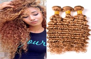 Honey Blonde Deep Wave Hair Bundles 3PcsLot 27 Strawberry Blonde Deep Wave Wavy Hair Extensions Brazilian Virgin Human Hair Weft5331395