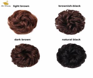 100 진짜 Humanhair Scrunchie Elastic Band updo Extensions Hair Bun Topknot Black Brown Curly Chignons7952684