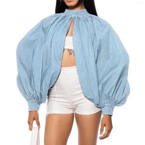 Jaquetas femininas Mulheres Denim Shrug Moda Cor Sólida Backless Crop Tops Manga Longa Cardigan Jaqueta para Vestido Streetwear