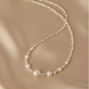 Choker Allme Luxury Freshwater Pearl Strand Beaded Neckor for Women 14k Silver Plated Copper Bling Water Wave Chain