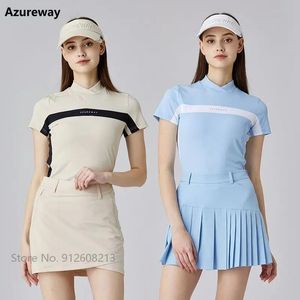 Camisas Azureway shortiesleeve golf tshirts Summer Quickdry Patchwork Tops Women Women High Salia Plated Golf Skort Suit Xsxxxl