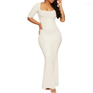 Casual Dresses Xingqing Basic 2000s Women Solid Color Square Neck Half Sleeve Bodycon Fish Less Evening Party Wrapped