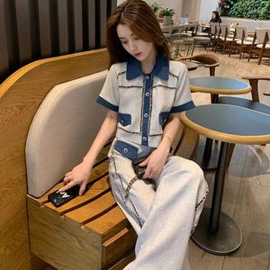 Kvinnors tvådelar Pants Spring Summer Causal Set 2024 Fashion Suits Women Two-Piece Set Elegant Sweet Youth Short Sleeve Turn-Down Collar