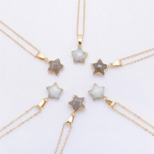 Collana a catena con stella pentagramma Rosa Chakra di cristallo Pietra naturale Placcatura in oro Geode Druzy Ciondolo al quarzo Collana fai da te Gioielli282K