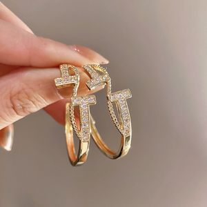 Designer Earrings Jewelry For Women 925 Sterling Silver Hoop Stud Fashion Gold Color Rhinestone Crystal Women Party Weddings Gift