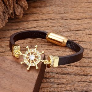 Charme Armbänder 2024 Pave Zirkon Schiff Ruder Für Frauen Hohe Qualität Braun Seil Kette Armband Femme Schmuck Geschenk