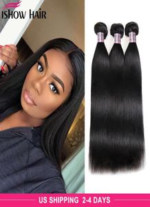 Ishow Peruvian Human Hair Bundles Wefts 4pcs Jet Black Brazilian Virgin Straight Weave Extensions for Women All Ages 828inch9296247