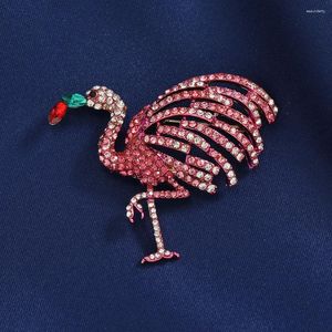 Broches de flamingo de cristal de luxo para mulheres elegante rosa strass animal pássaro pinos roupas acessórios de casaco