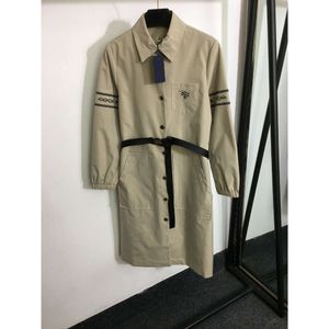 Men's Trench Coats Autumn/winter Women's Casual Fashion Armband Embroidered Letter Safety Buckle Belt Long Sleeved Shirt Dress