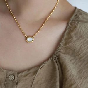 Choker RHYSONG Natural Sheel Vintage Oval Pendant 316L Stainless Steel Golden Beaded Chain Women Trendy Geometric Necklace Gift Jewelry