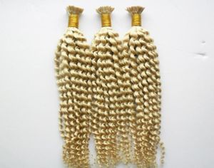 613 Blonde Kinky Curly 1g Strand Remy Nail I Tip Наращивание человеческих волос Платиновый блонд 613 European Fusion Pre Bonded Hair Extensi1958102