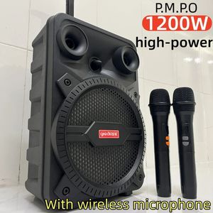 500W Högeffekt Bluetooth Square Dance Rod-högtalare med hög volym dubbel trådlös mikrofon utomhus karaoke bärbart kortinsättning 240102