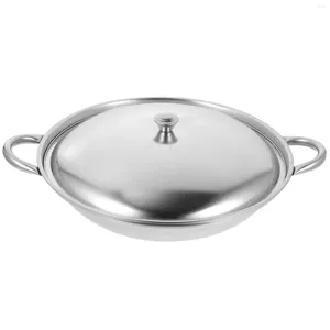 Pans Dry Pan With Lid Stainless Steel Pot Korean Cooking Non Stick Frying Wok Saute Ramen Small Tool