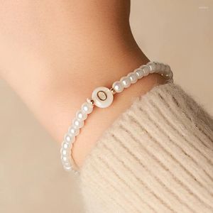 Charm Bracelets Charmsmic 26 English Letter Imitaion Pearl Elastic Pendant Jewelry Couple Lovers Friends Birthday Gifts