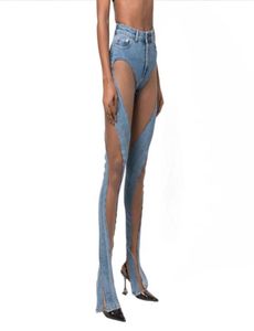Europeu e americano sexy jeans feminino espiral oco design emenda divisão calças jeans femme calças casuais w2852927664