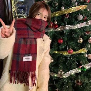 Scarves Autumn Korean Style Warm Scarf Woman Plaid Elegant Shawl Girl Holiday Party Red Casual Preppy Winter
