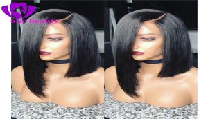 Yan Parça Glueless Bob Wig Brezilya Siyah Kadınlar İçin Düz Kısa Dantel Ön Peruklar Isıya Dayanıklı Sentetik Peruk