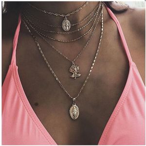 Rose Pendant Charms Multi-layer Necklace with Party Jewelry Charm Choker Necklace for Women Fashion Jewelry3173