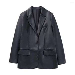 Women's Leather Blazers Jackets Coat Pu Outwear Ladies Formal With Button Chaqueta De Cuero Jaqueta Casaco Pele Feminino