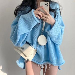 Women's Sweaters Korean Spring Retro Loose Lazy Style V-neck Rolled Edge Slit Fashion Pullover Age-reducing Sweater Women