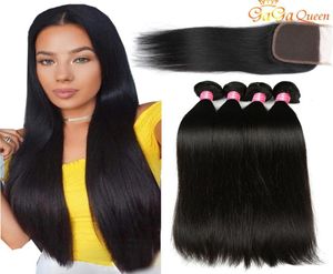 Gagaqueen pacotes de cabelo reto brasileiro com fechamento extensões de cabelo humano direto da fábrica fechamento de renda com reto brasileiro h3698111