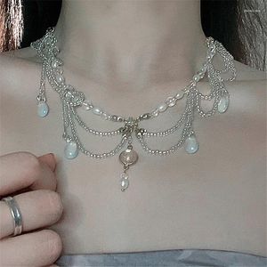 Collane con ciondolo Collana antica di cristallo di perle fatte a mano Accessori per catena di clavicola femminile Sopracciglio Centro Fronte Chai