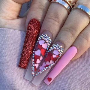 False Nails 24pcs Spicy Girl Wearing Nail And Patch Ballet Shining Diamond Heart Finished