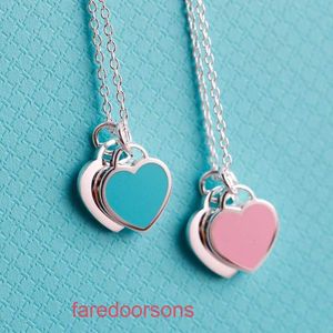 TifannisSM Necklace Classic Popular Temperamen High Edition T Home Emamel Double Heart Necklace 925 Sterling Silver Love Blue Pink